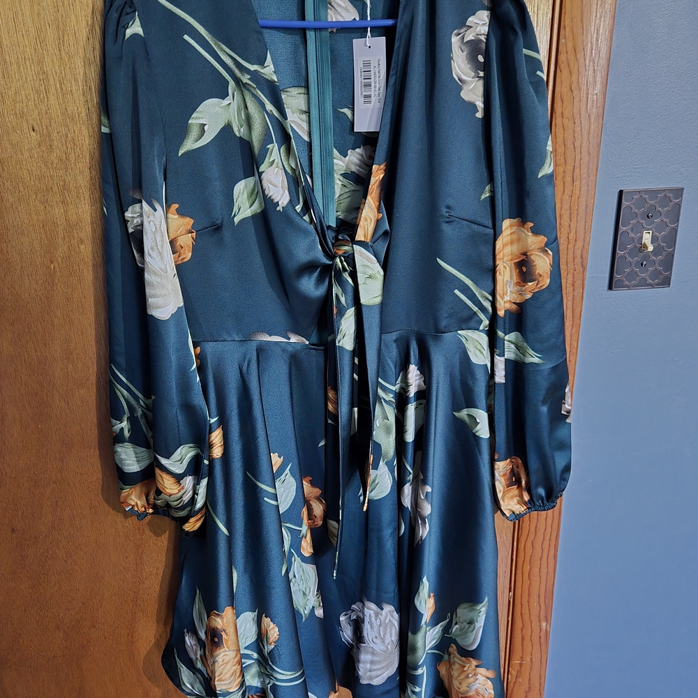 Baltic Born Teal Floral Satin Dress